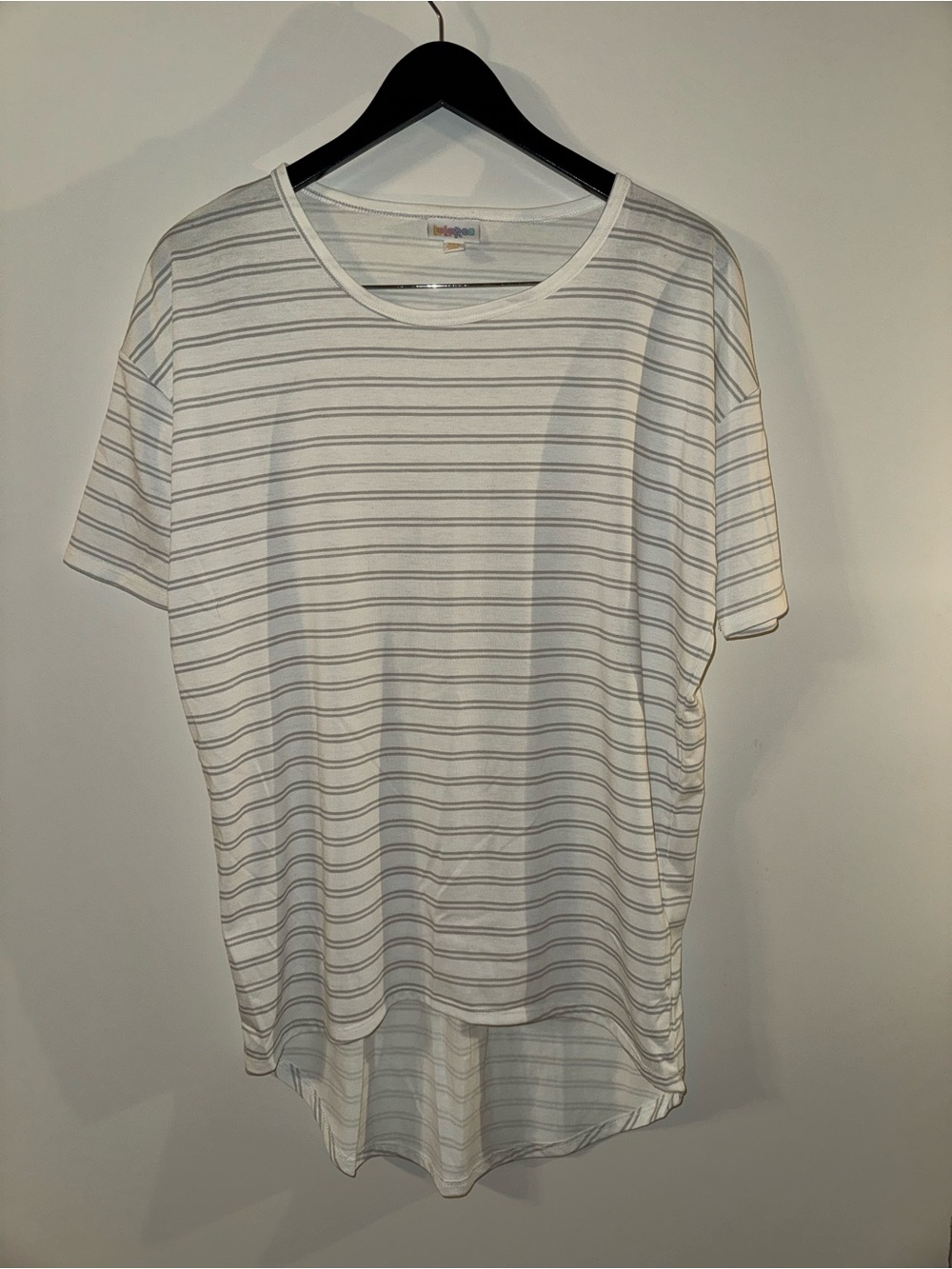 LuLaRoe Irma Tunic White with Light Gray Stripes